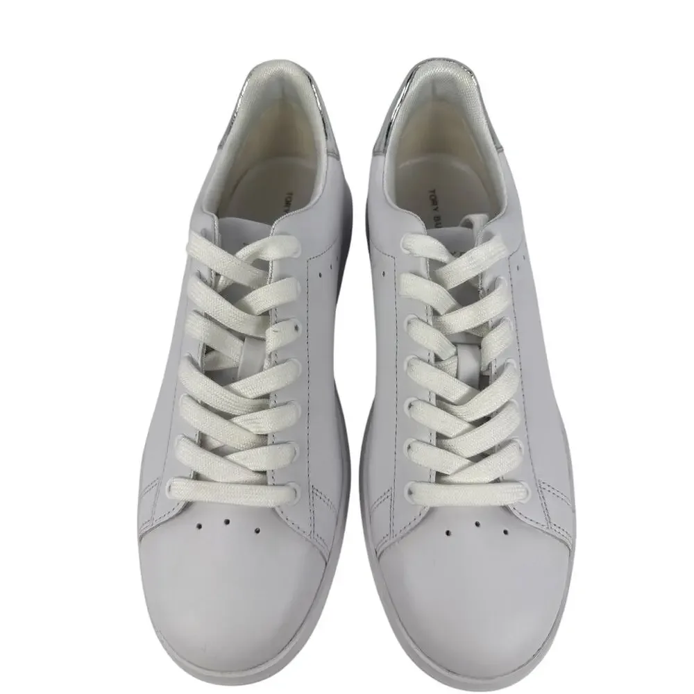 Tory Burch Howell Court Sneaker Women's Size 9 Low Top Leather White/Silver Logo
